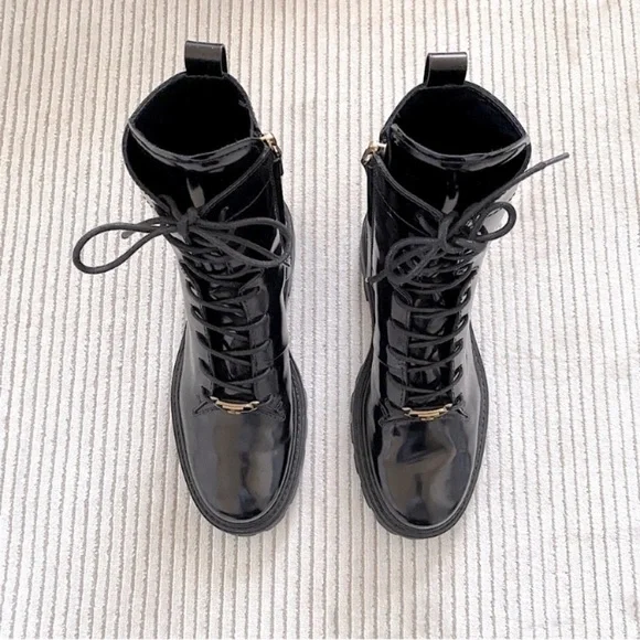TOD’S LEATHER COMBAT BOOTS GOMMINO LACE UP SIDE ZIP LUXE EDGY GRUNGE Black 40 - Picture 2 of 7